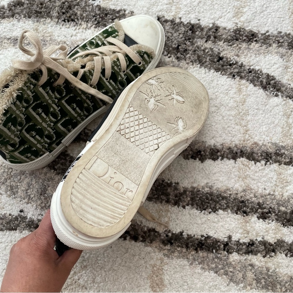 Men’s Dior B23 High Top Sneakers Green & White Oblique Tapestry - Picture 5 of 15